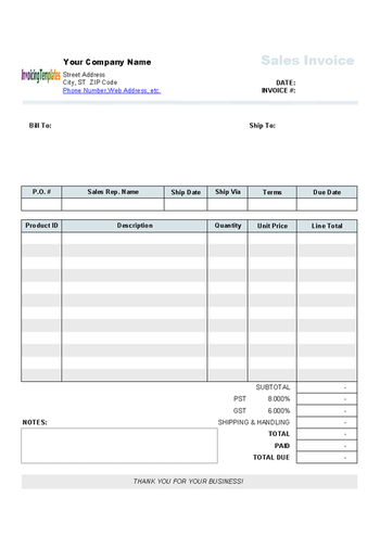 Sales Invoicing Template screenshot
