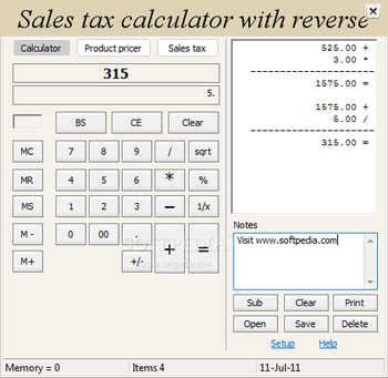 Sales tax calculator with reverse screenshot