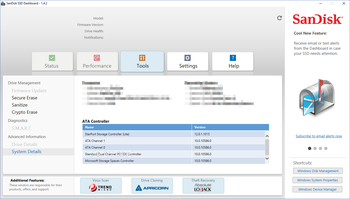 SanDisk SSD Dashboard screenshot