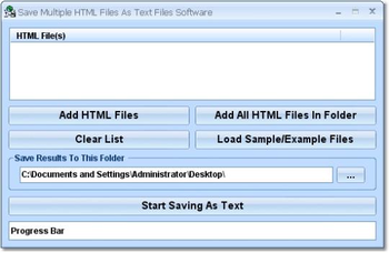 Save Multiple HTML Files As Text Files Software screenshot