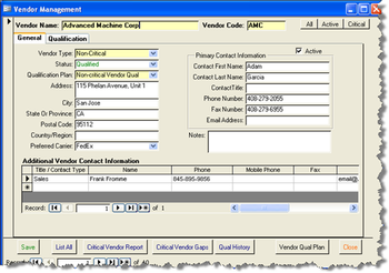 SBS Vendor Management screenshot