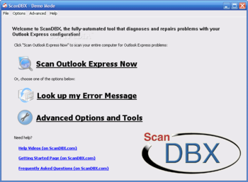 ScanDBX for Outlook Express screenshot