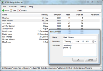 SE-BirthdaysCalendar screenshot