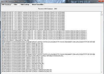 Search BIN Database screenshot