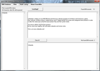 Search BIN Database screenshot 2