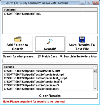 Search For Files By Content (Windows Vista) Software screenshot