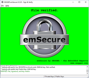 SEGGER emSecure SignAndVerify screenshot