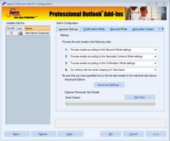 Sent Items Organizer for Outlook 2007/Outlook 2010  screenshot
