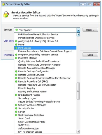 Service Security Editor screenshot