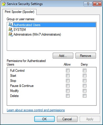 Service Security Editor screenshot 2