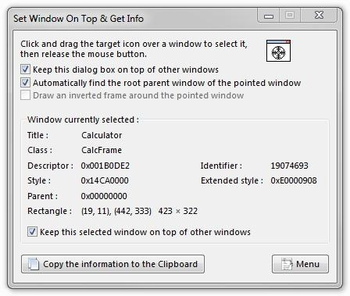 Set Window On Top & Get Info screenshot