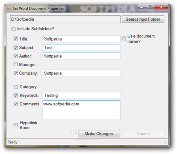 Set Word Document Properties screenshot
