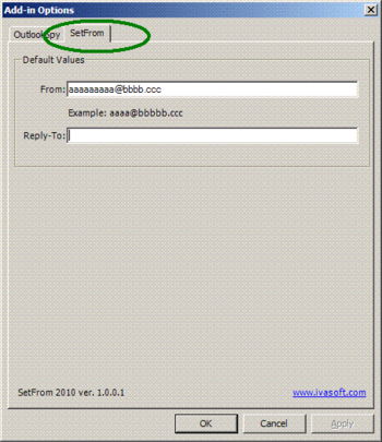 SetFrom for Microsoft Outlook 2010 screenshot