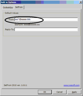 SetFrom for Microsoft Outlook 2010 screenshot 2