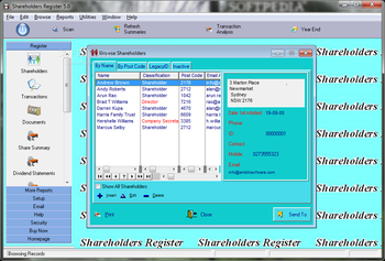 Shareholders Register screenshot