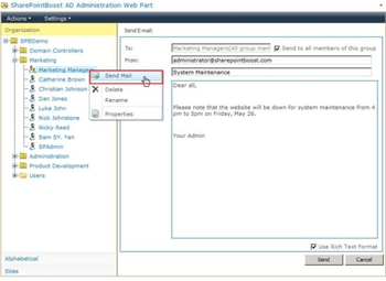 SharePoint AD Administration screenshot