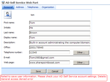 SharePoint AD Self Service screenshot