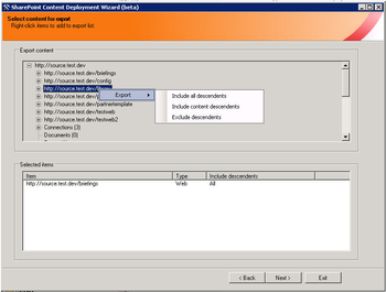 SharePoint Content Deployment Wizard screenshot