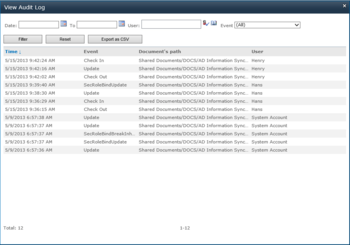 SharePoint Item Audit Log screenshot
