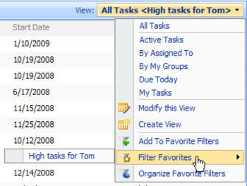 SharePoint List Filter Favorites screenshot
