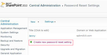 SharePoint Password Reset screenshot