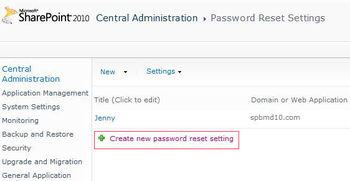 SharePoint Password Reset screenshot