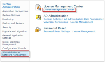 SharePointBoost License Management Center screenshot