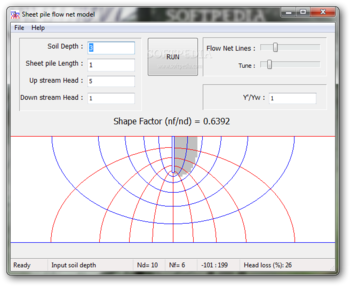 Sheet pile flow net model screenshot