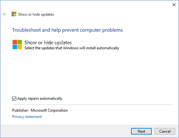 Show or Hide Updates Troubleshooter screenshot