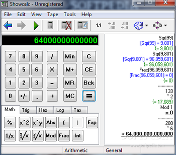 Showcalc screenshot