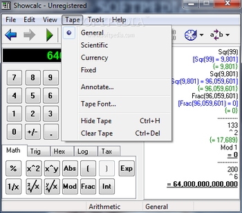 Showcalc screenshot 2