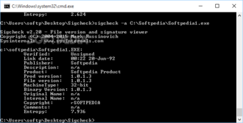 Sigcheck screenshot