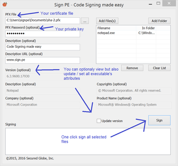 Sign PE screenshot