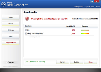 Simnet Disk Cleaner 2011 screenshot 2