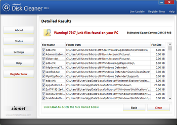 Simnet Disk Cleaner 2011 screenshot 3
