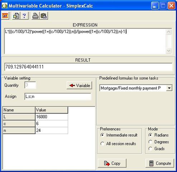 SimplexCalc screenshot