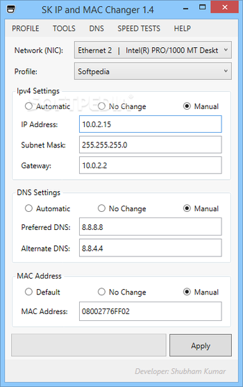 SK IP and MAC Changer screenshot
