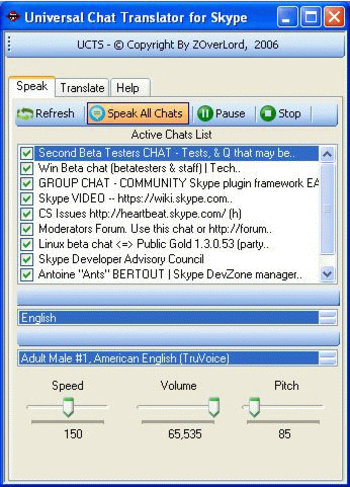 Skype Chat Language Translator and Speaker screenshot