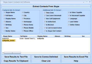 Skype Export Contacts List Software screenshot