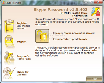 Skype Password screenshot