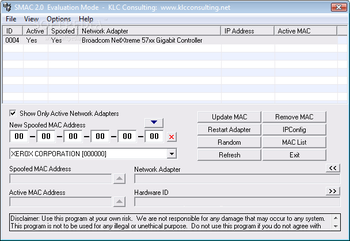 SMAC MAC Address Changer screenshot