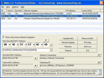 SMAC MAC Address Changer screenshot