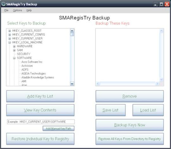 SMARegisTry Backup screenshot