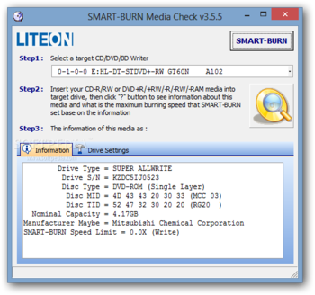 SMART-BURN Media Check screenshot