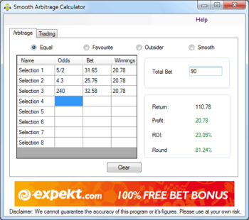 Smooth Arbitrage Calculator screenshot