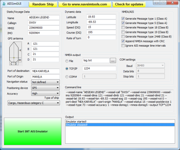 SNT AIS Emulator screenshot