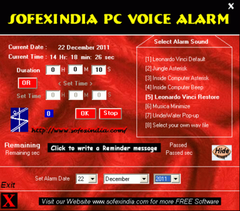 SofexIndia PC Voice Alarm screenshot