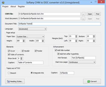 Softany CHM to DOC converter screenshot