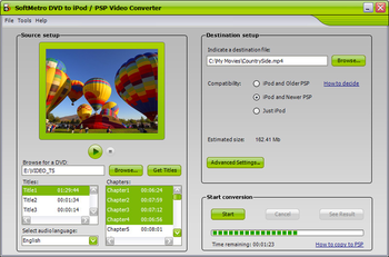 SoftMetro DVD to iPod/PSP Converter screenshot
