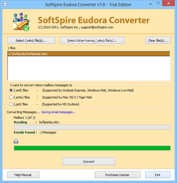 SoftSpire Eudora Converter screenshot